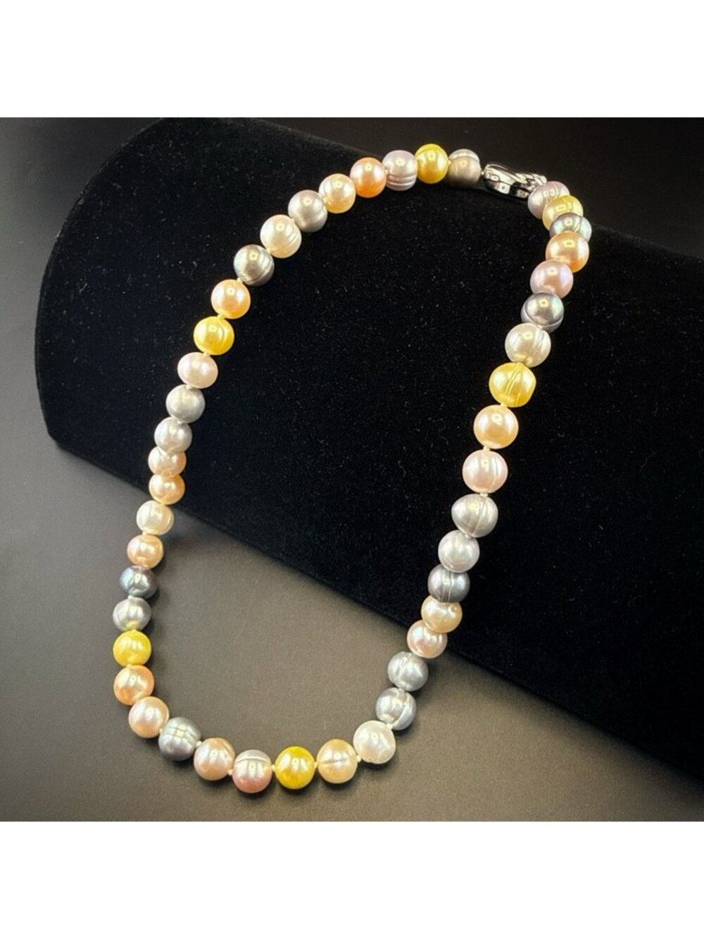 Honora Pearl Necklace Multicolor Ringed Sterling Silver Gray White Yellow  18"